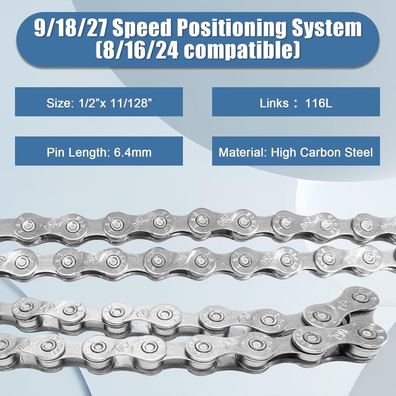 AGJIQ 21/24/27 Speed Bike Chain, Bicycle Mountain Bike Chain, 116 Links Single & Multi Speed Bikes Chain, Compatible with 8/9/16/18 Speed Positioning Systems(Silve) - Image 5